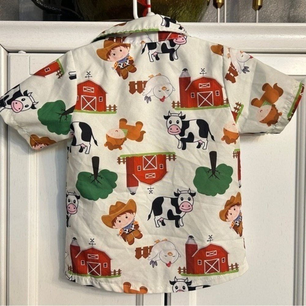 Baby Button Down Farm Print Shirt 12M Collar Casual - Picture 4 of 6